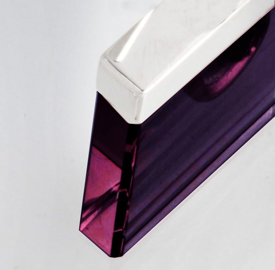 This designer jewellery pendant necklace is in sterling silver with the big 15x15x3 mm deep beautiful colour purple grown amethyst, perfectly polished. The Ink collection was featured in Harper's Bazaar and Vogue UA. The piece can be ordered in the