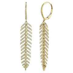 Feather 0.6 Total Carat Diamond Yellow Gold Flexible Dangle Drop Earrings