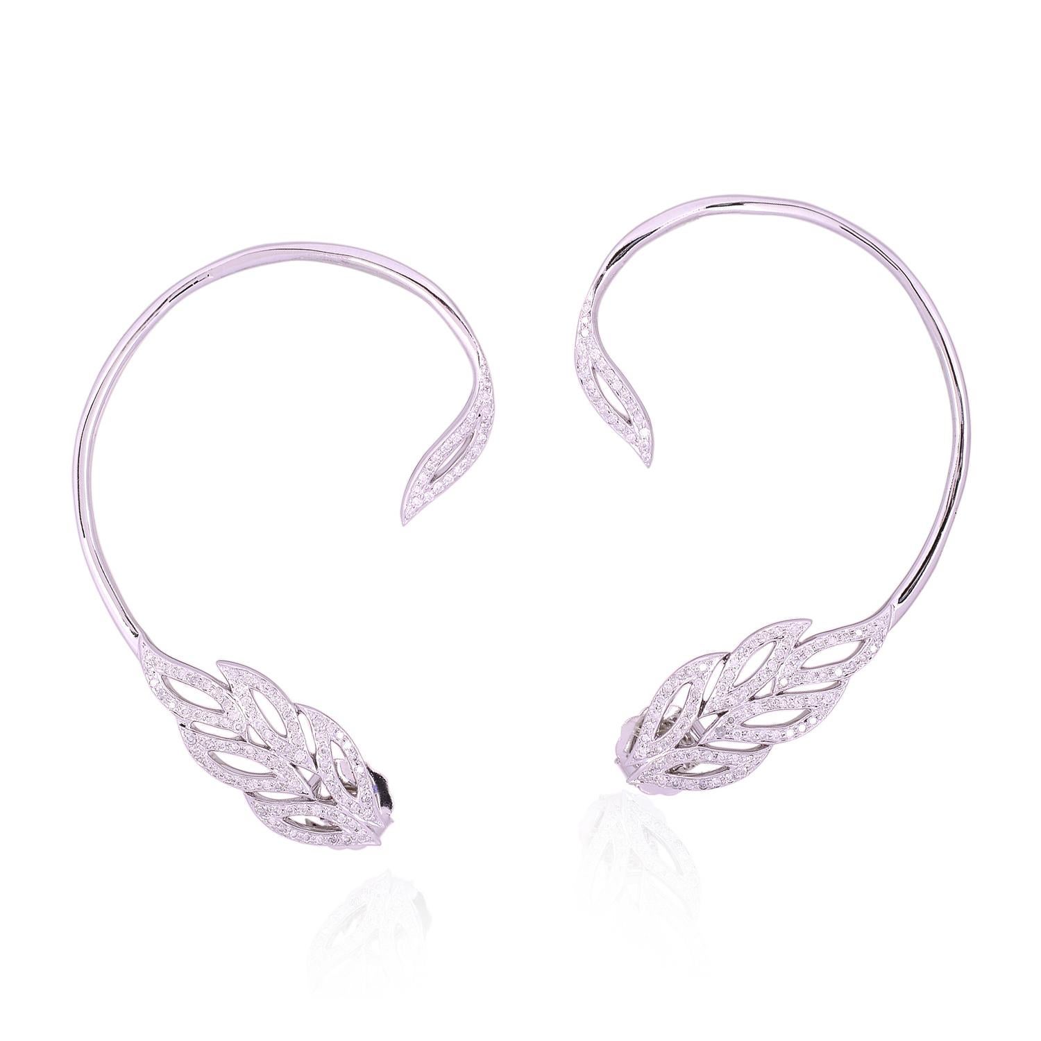 Taglio singolo Orecchini Feather Diamond Climber in oro 18 carati in vendita