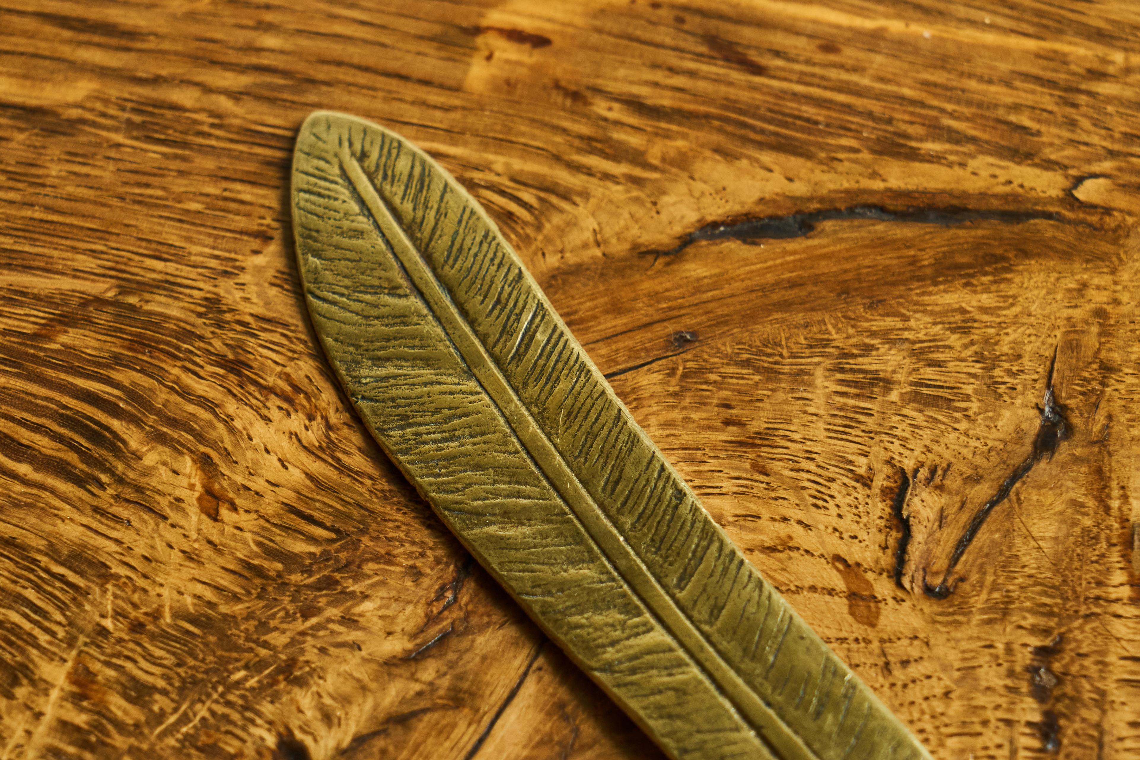 Mid-Century Modern Feather and Claw Shaped Letter Opener in Patinated Sand Cast Brass 1960s For Sale