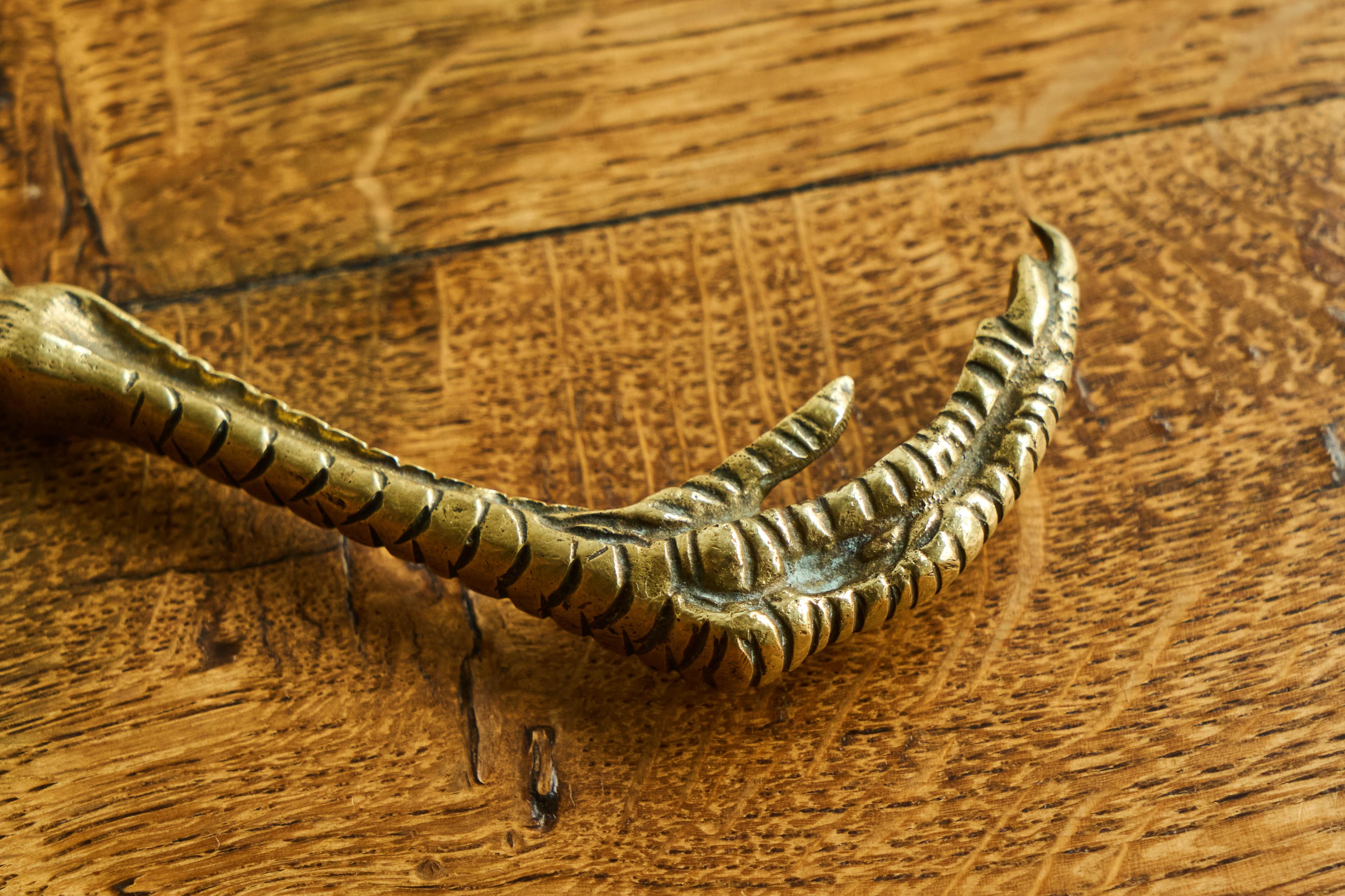 Hand-Crafted Feather and Claw Shaped Letter Opener in Patinated Sand Cast Brass 1960s For Sale