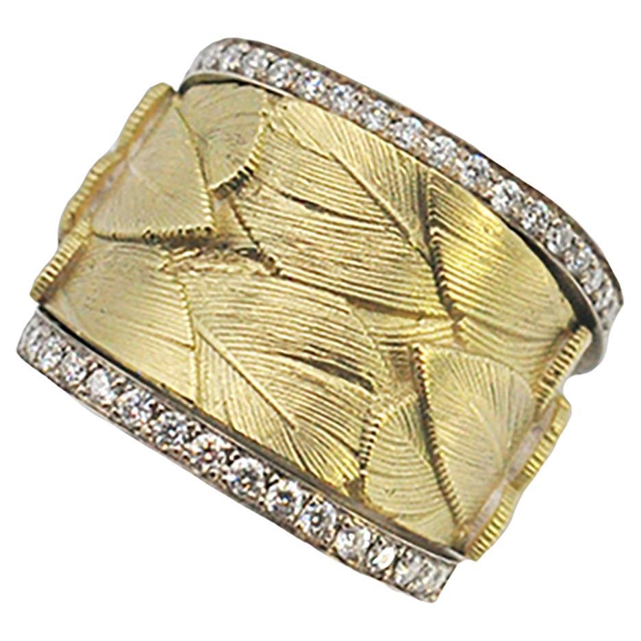 Federband aus 18 Karat Gelbgold mit Pavé-Diamantkanten