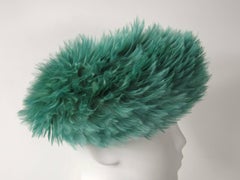 Feather Beret Hat De Pinna Salon Green 1960s