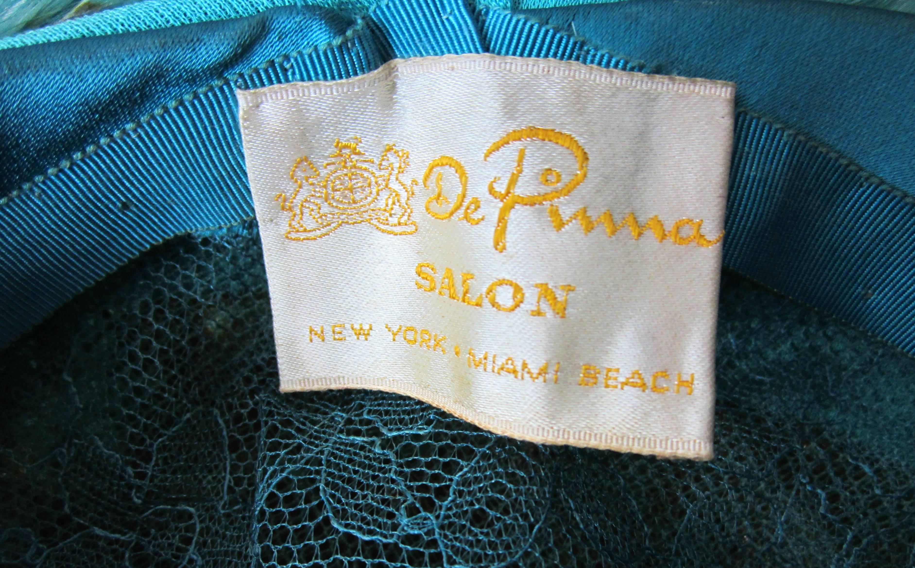 Women's Feather Beret Hat De Pinna Salon Green 1960s  For Sale
