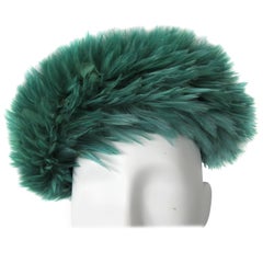 Chapeau de béret en plumes vert Salon De Pinna des années 1960
