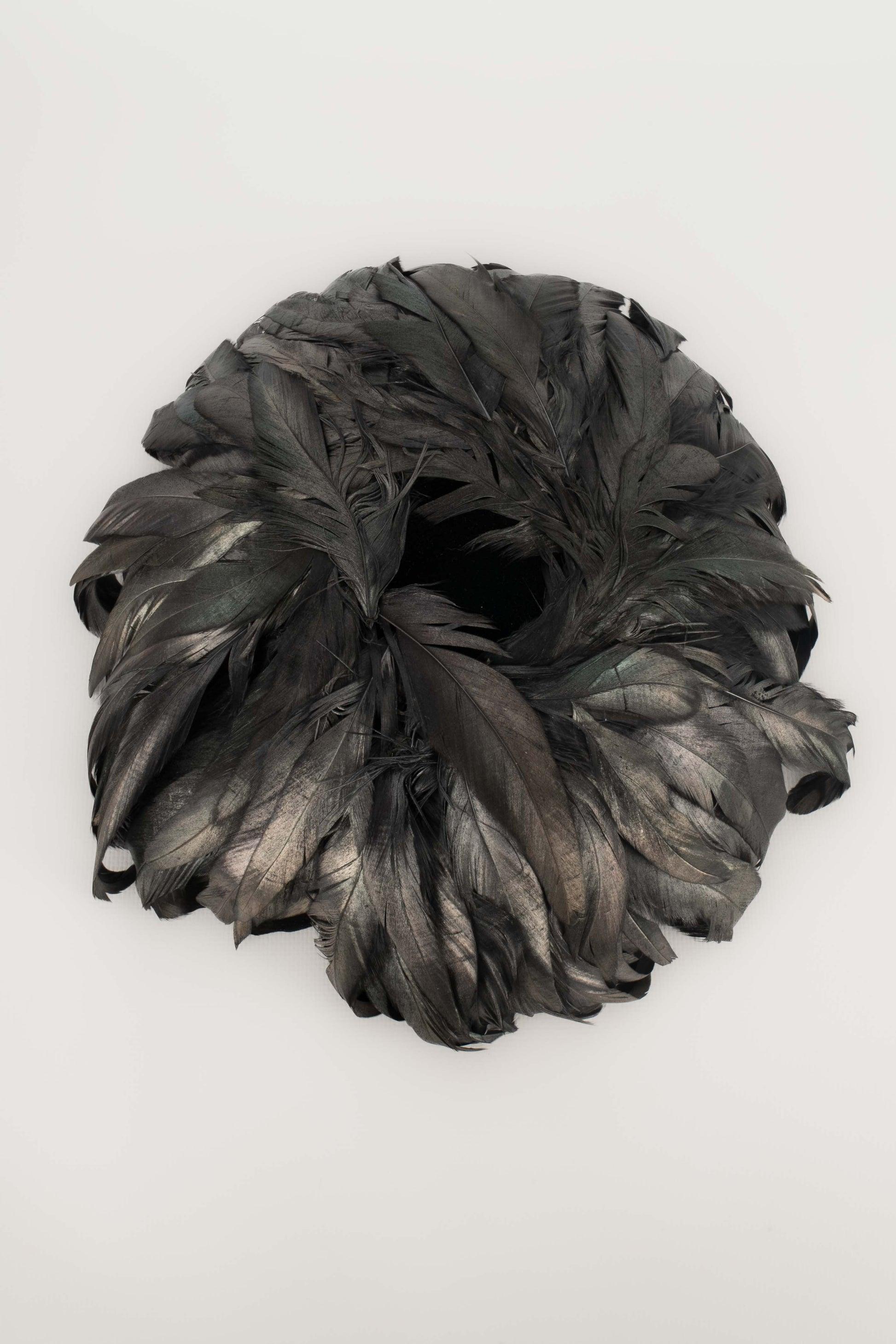 Feather Black Velvet Fasinator Hat For Sale 1