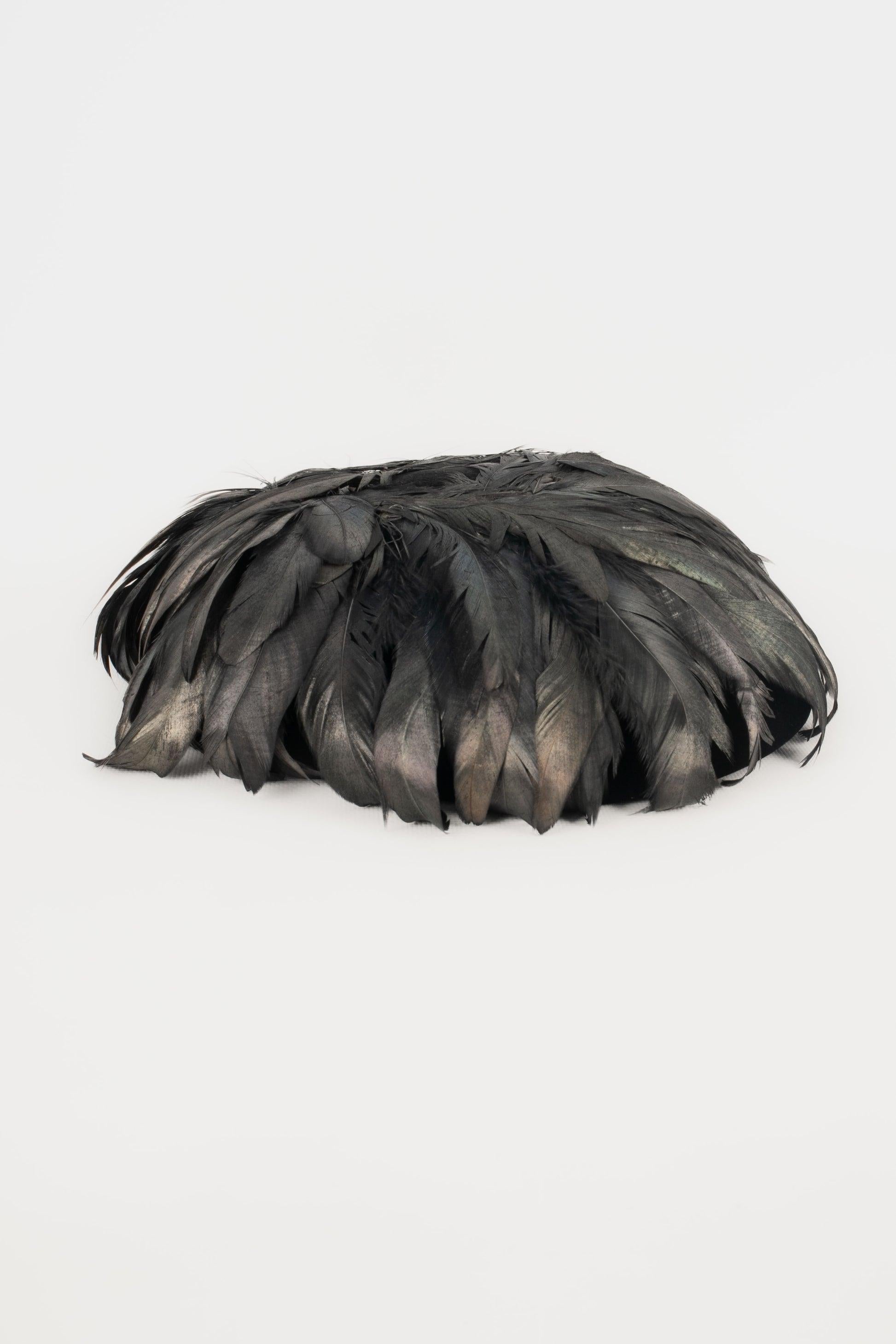 Feather Black Velvet Fasinator Hat For Sale 2