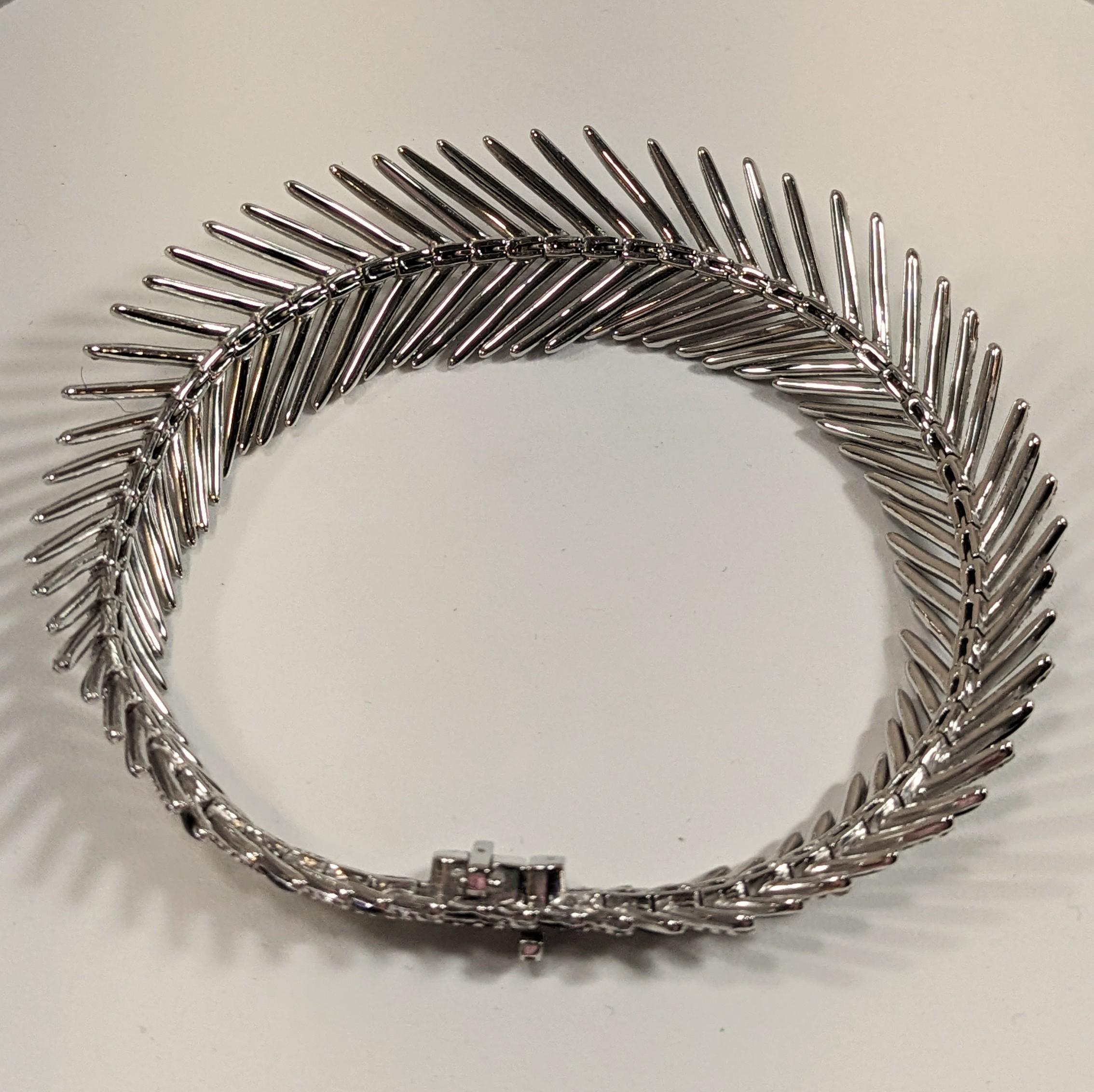Contemporary Feather  Bracelet in 18k White Gold, Silver, Diamonds and Enamel For Sale