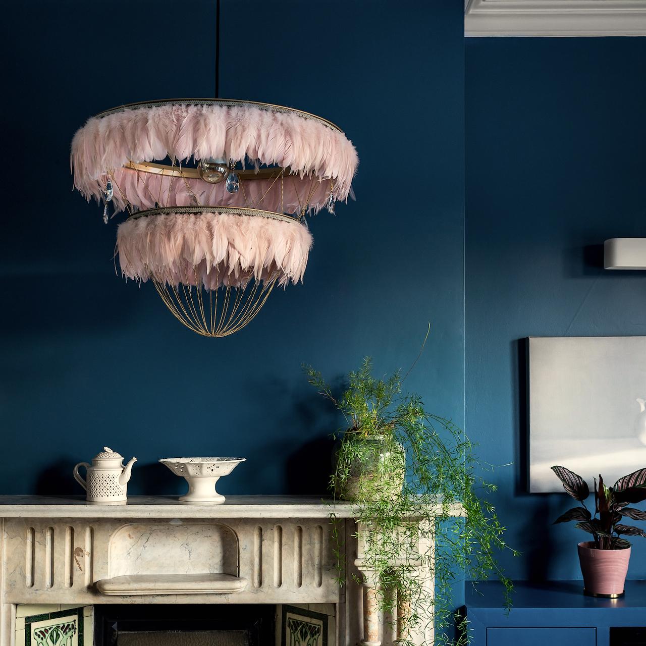 British Feather Chandelier in Blush Pink - Bertie -  Hand Made to order in London.  For Sale