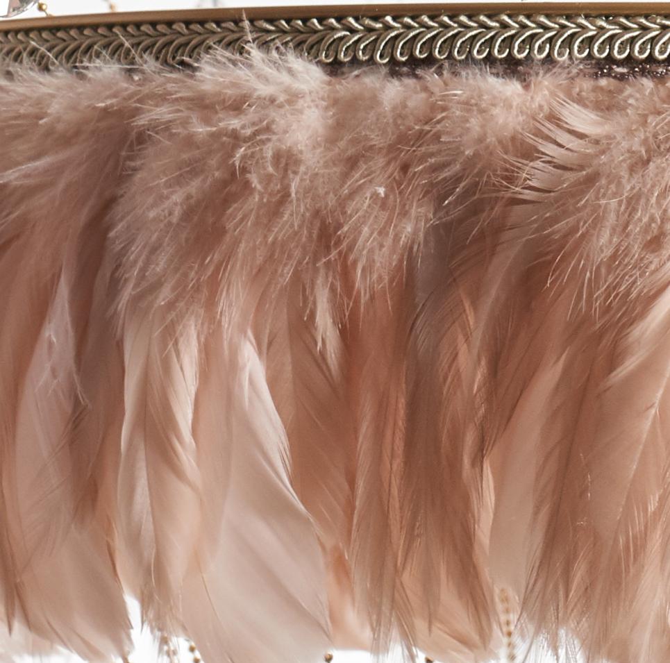Dyed Feather Chandelier in Blush Pink - Bertie -  Hand Made to order in London.  For Sale