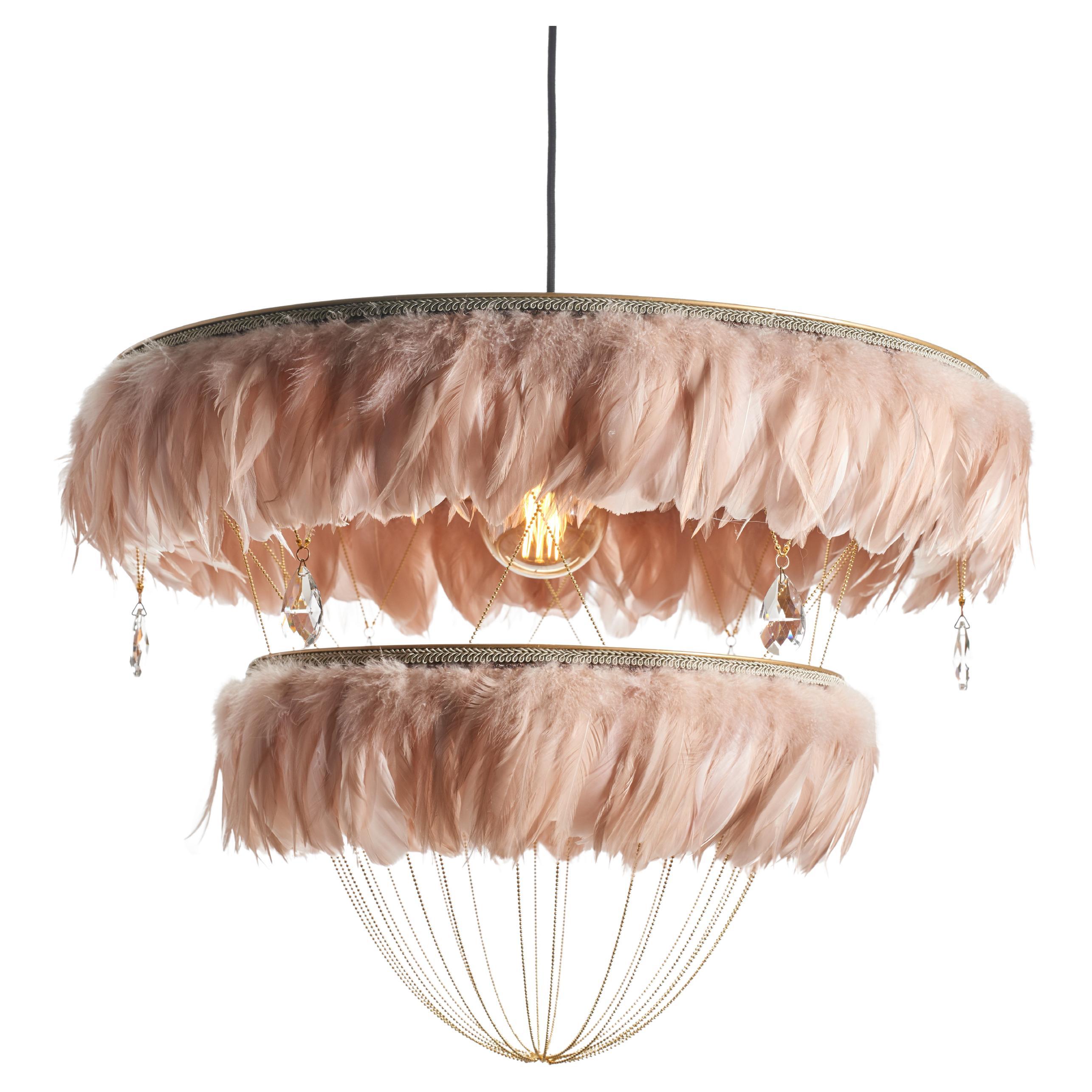 Feather Chandelier in Blush Pink - Bertie -  Hand Made to order in London.  For Sale