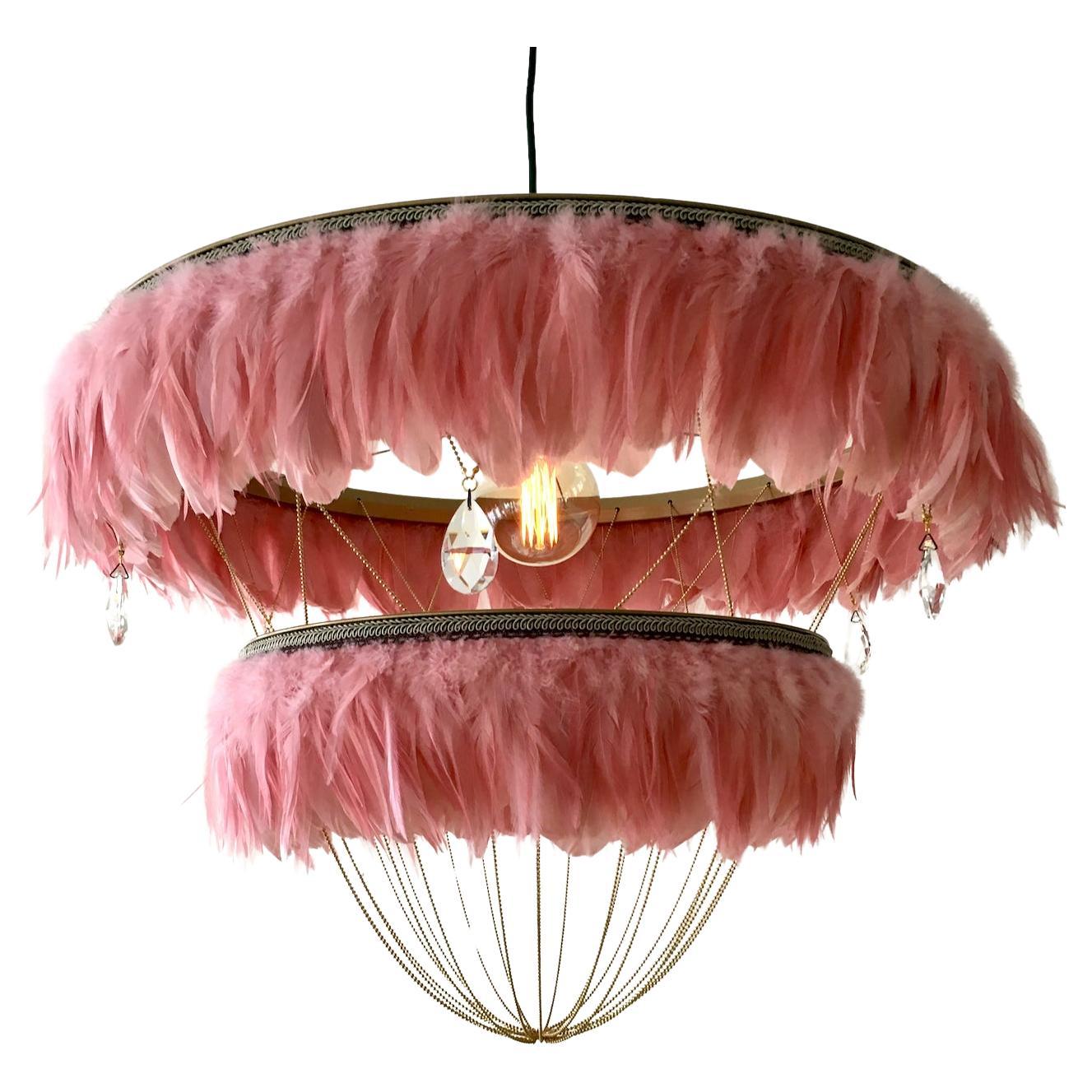 Feather Chandelier in Flamingo Pink  - Bertie -  Hand Made to order in London. For Sale