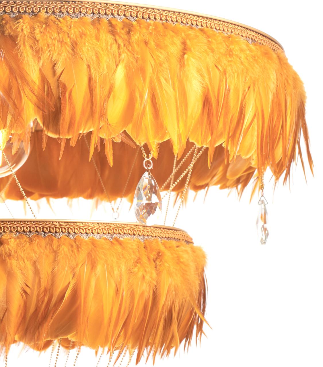 British Feather Chandelier in Mustard Yellow - Bertie -  Hand Made to order in London.  For Sale