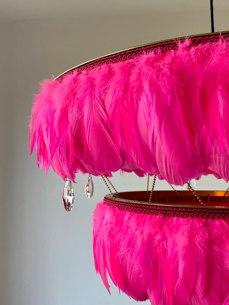 British Feather Chandelier in Shocking Pink - Bertie -  Hand Made to order in London.  For Sale
