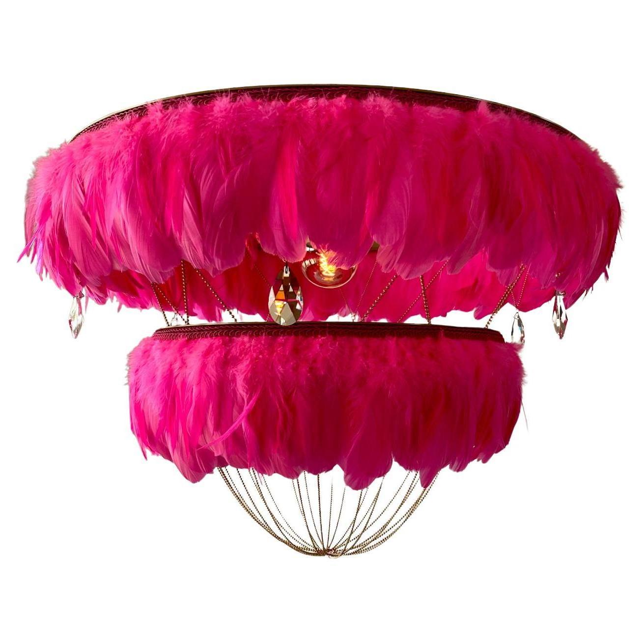 Dyed Feather Chandelier in Shocking Pink - Bertie -  Hand Made to order in London.  For Sale