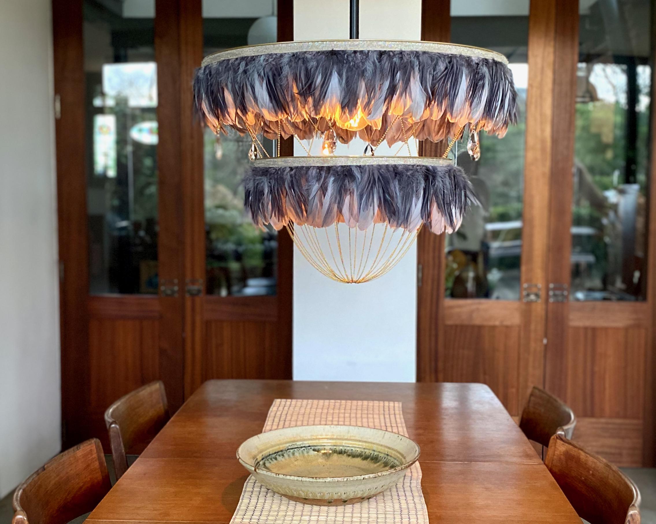 British Feather Chandelier in Two Tone Grey - Bertie -  Hand Made to order in London.  For Sale
