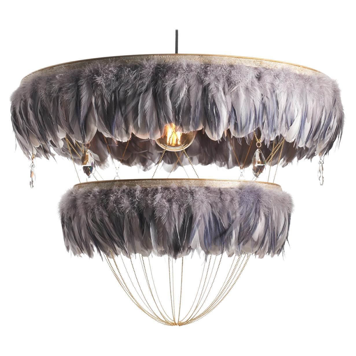 Feather Chandelier in Two Tone Grey - Bertie -  Hand Made to order in London.  For Sale