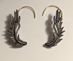 Feather Cuff Earrings in 18k  Gold, Silver and  Diamonds