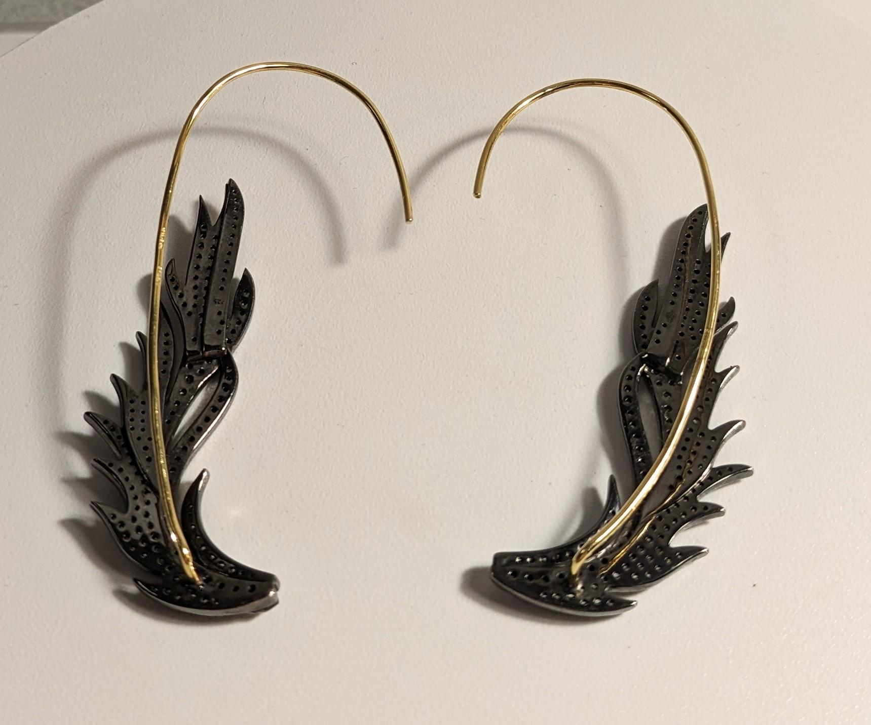 Contemporary Feather Cuff Earrings in 18k  Gold, Silver and  Diamonds  For Sale