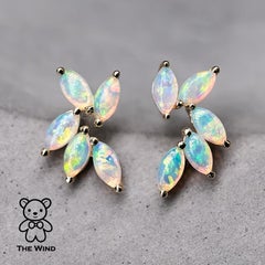 Federdesign australischer massiver Opal-Ohrstecker 14K Gelbgold