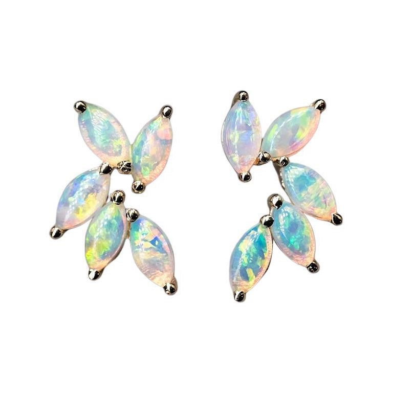 Feather Design Australian Solid Opal Stud Earring… - image 1