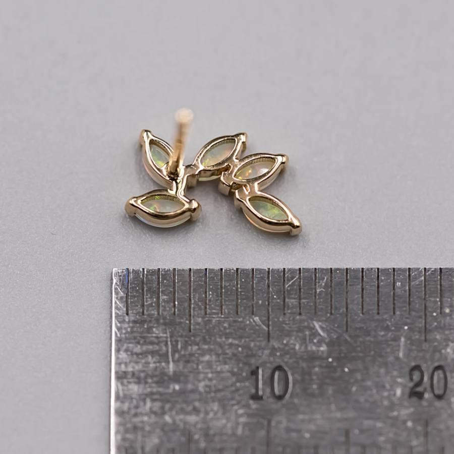 Artist Feather Design Australian Solid Opal Stud Earrings 18K Yellow Gold For Sale