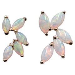 Feather Design Australian Solid Opal Stud Earrings 18K Yellow Gold