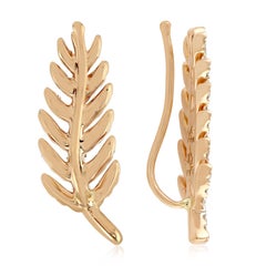 Feather Diamond 18 Karat Gold Ear Cuff Earrings