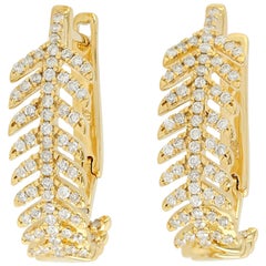 Meghna Jewels Feather Diamond 14 Karat Gold Hoop Earrings