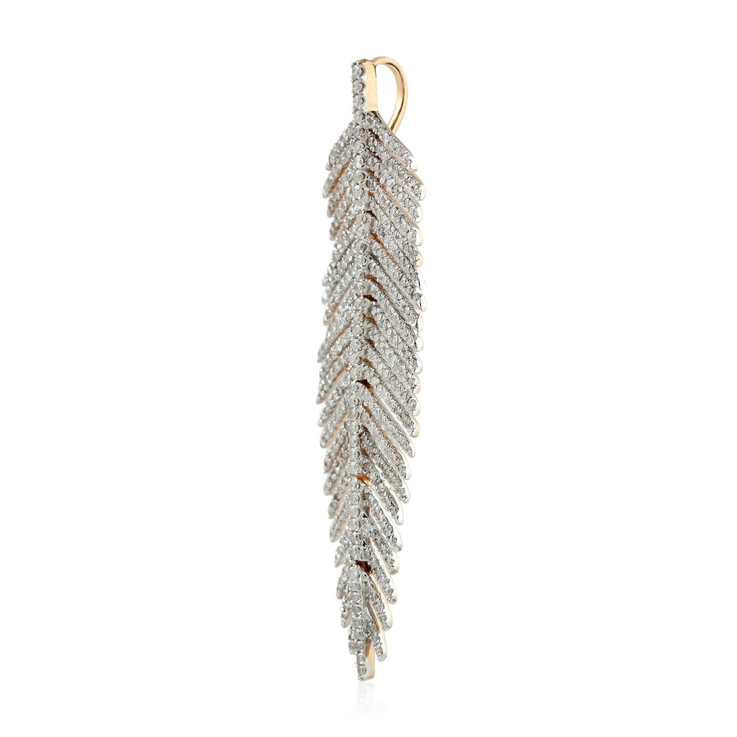 Mixed Cut Feather Diamond 18 Karat Gold Pendant Necklace For Sale