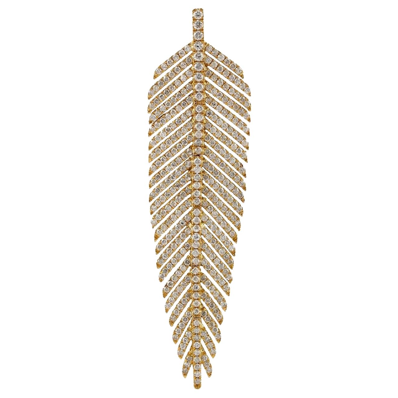 Feather Diamond 18 Karat Gold Pendant Necklace For Sale