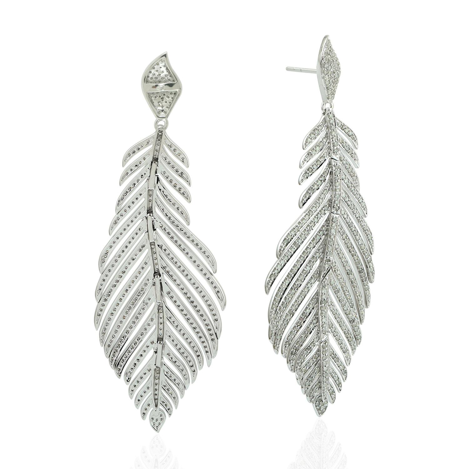diamond feather earrings