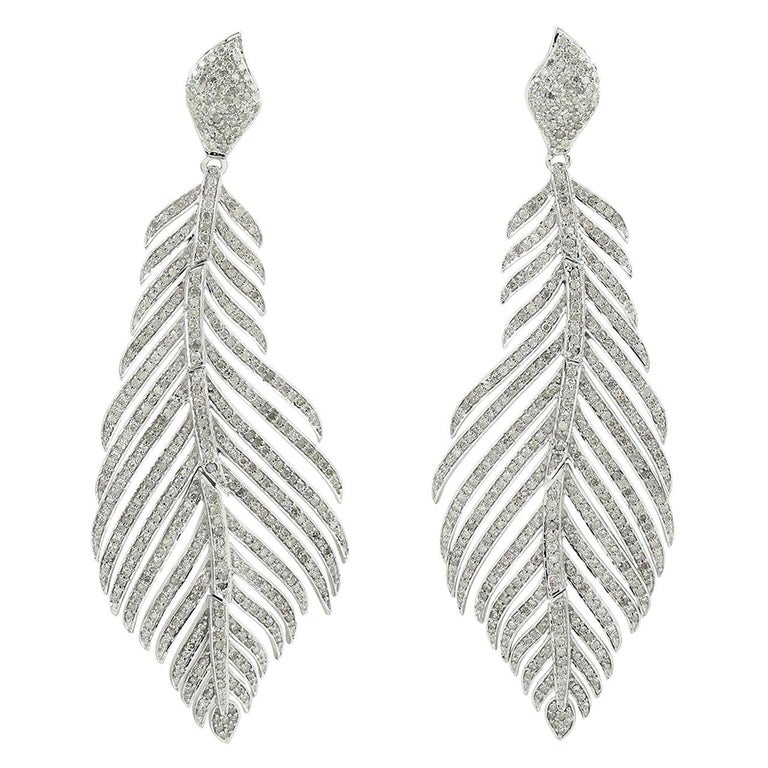 Feather Diamond Earrings For Sale at 1stDibs