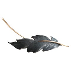 Feather Earring, Sterling Silver and 14k Solid Gold