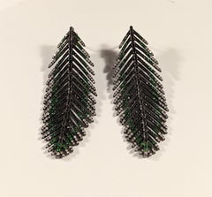 Feather Earrings in 18k  Gold, Silver, Diamonds and Tsavorites