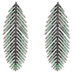 Boucles d'oreilles plumes en 18k  Or, argent, diamants et tsavorites