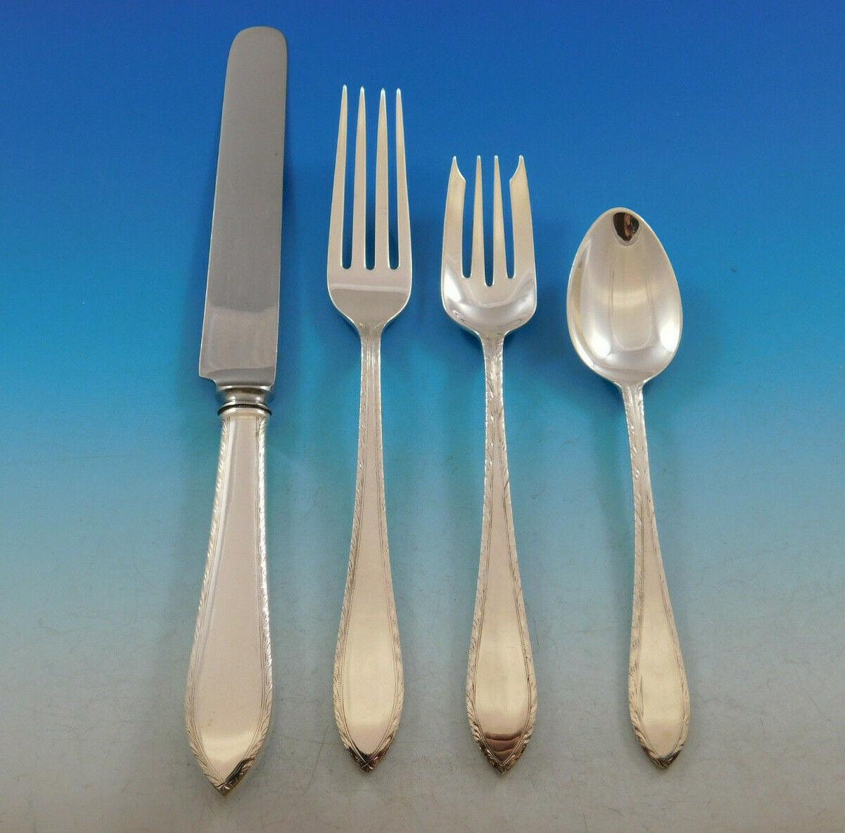 Superb dinner size feather edge by Tiffany & Co. sterling silver flatware set - 93 pieces. This set includes:

8 dinner size knives, 9 1/2