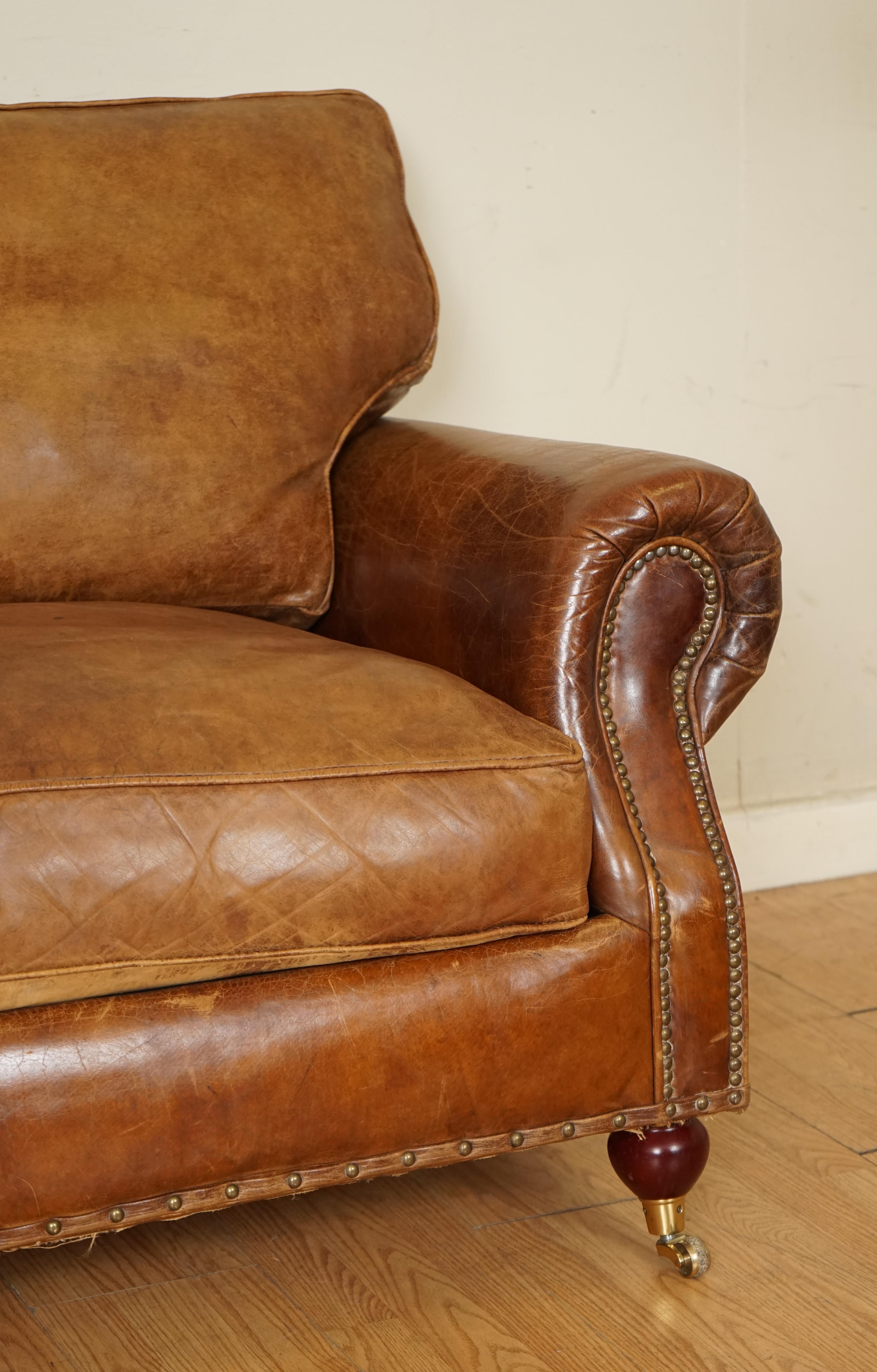Hand-Crafted Feather Filled Halo Timothy Oulton Balmoral 3 Seater Heritage Brown Leather Sofa