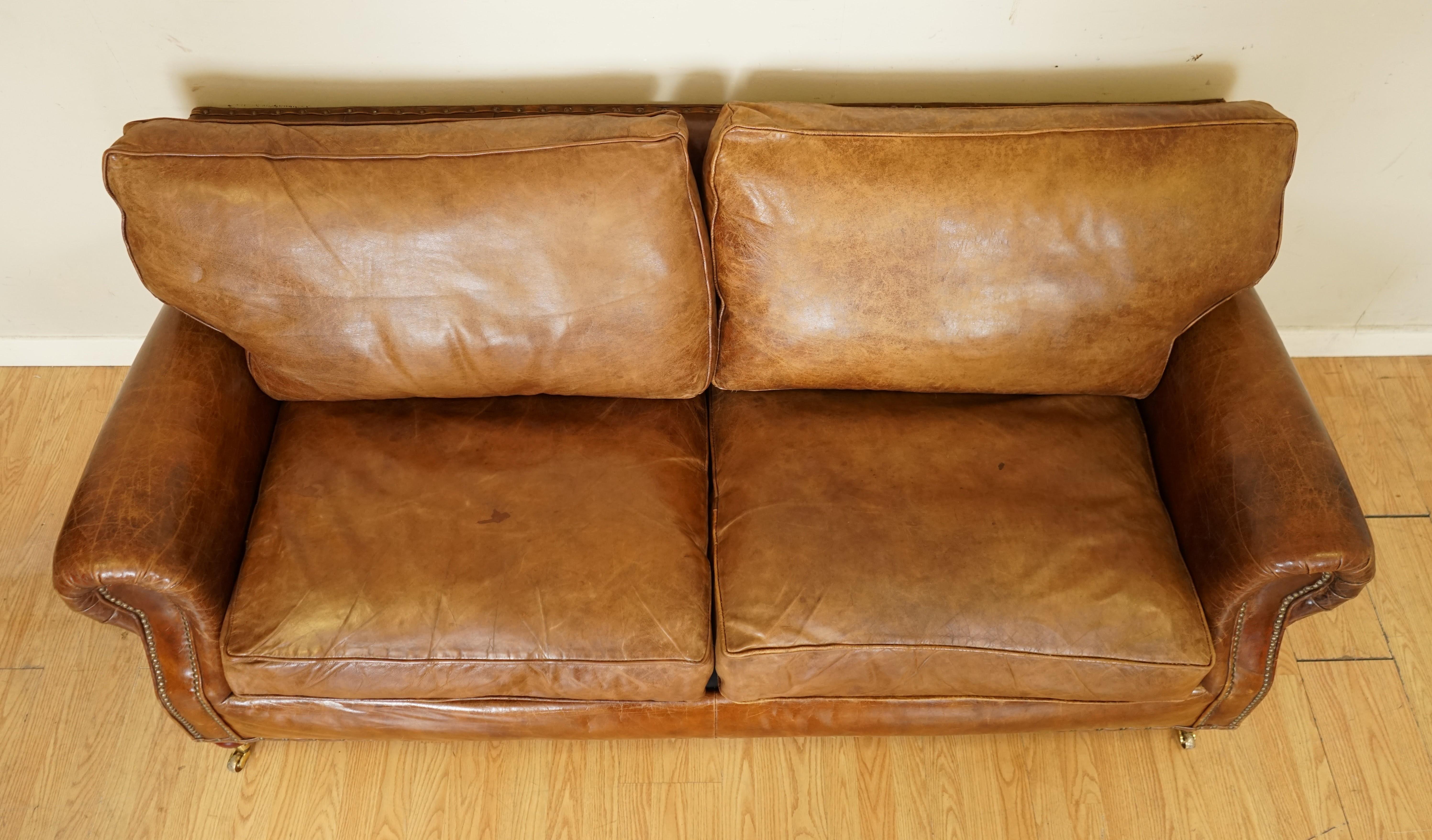 Feather Filled Halo Timothy Oulton Balmoral 3 Seater Heritage Brown Leather Sofa In Good Condition In West Sussex, Pulborough