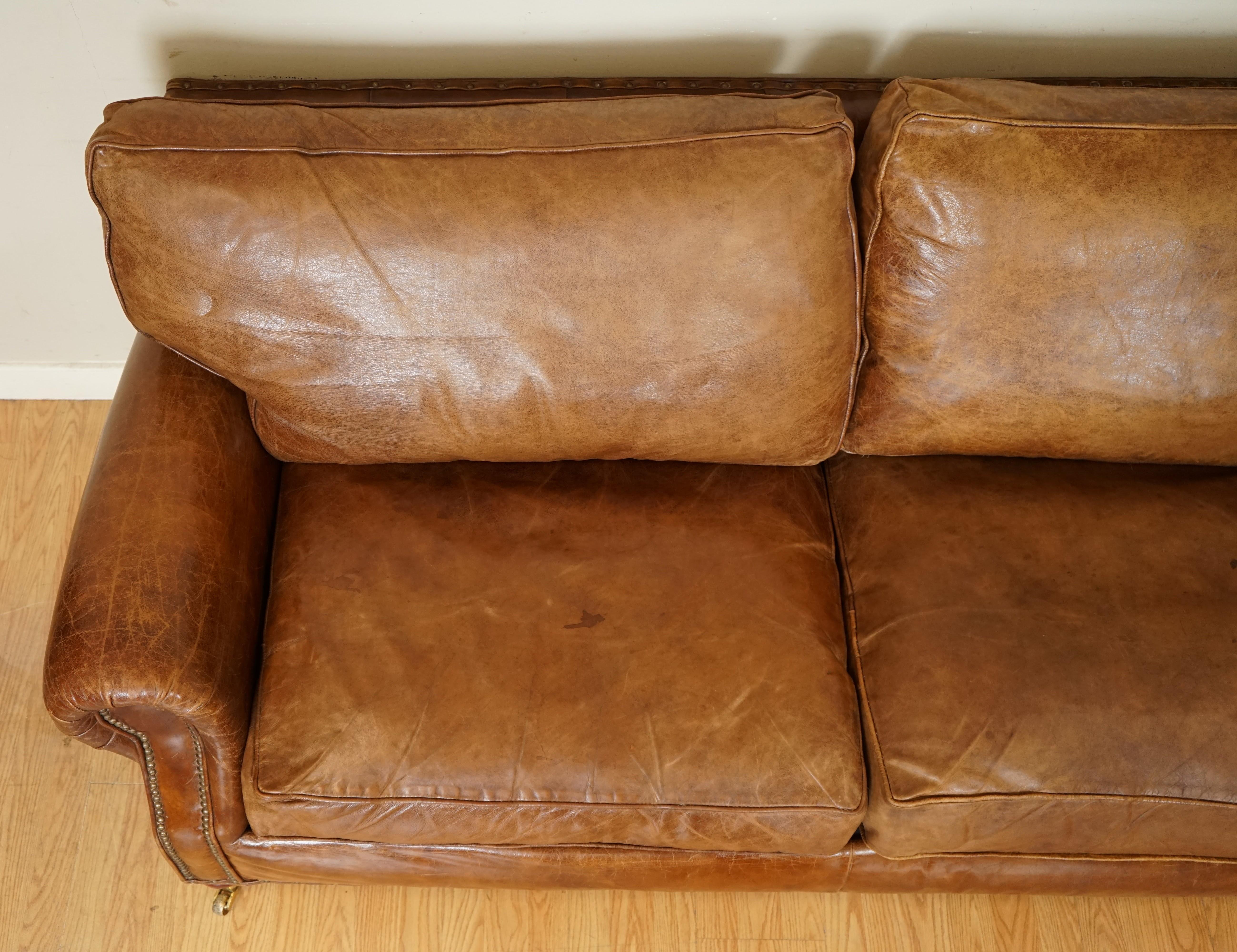 20th Century Feather Filled Halo Timothy Oulton Balmoral 3 Seater Heritage Brown Leather Sofa
