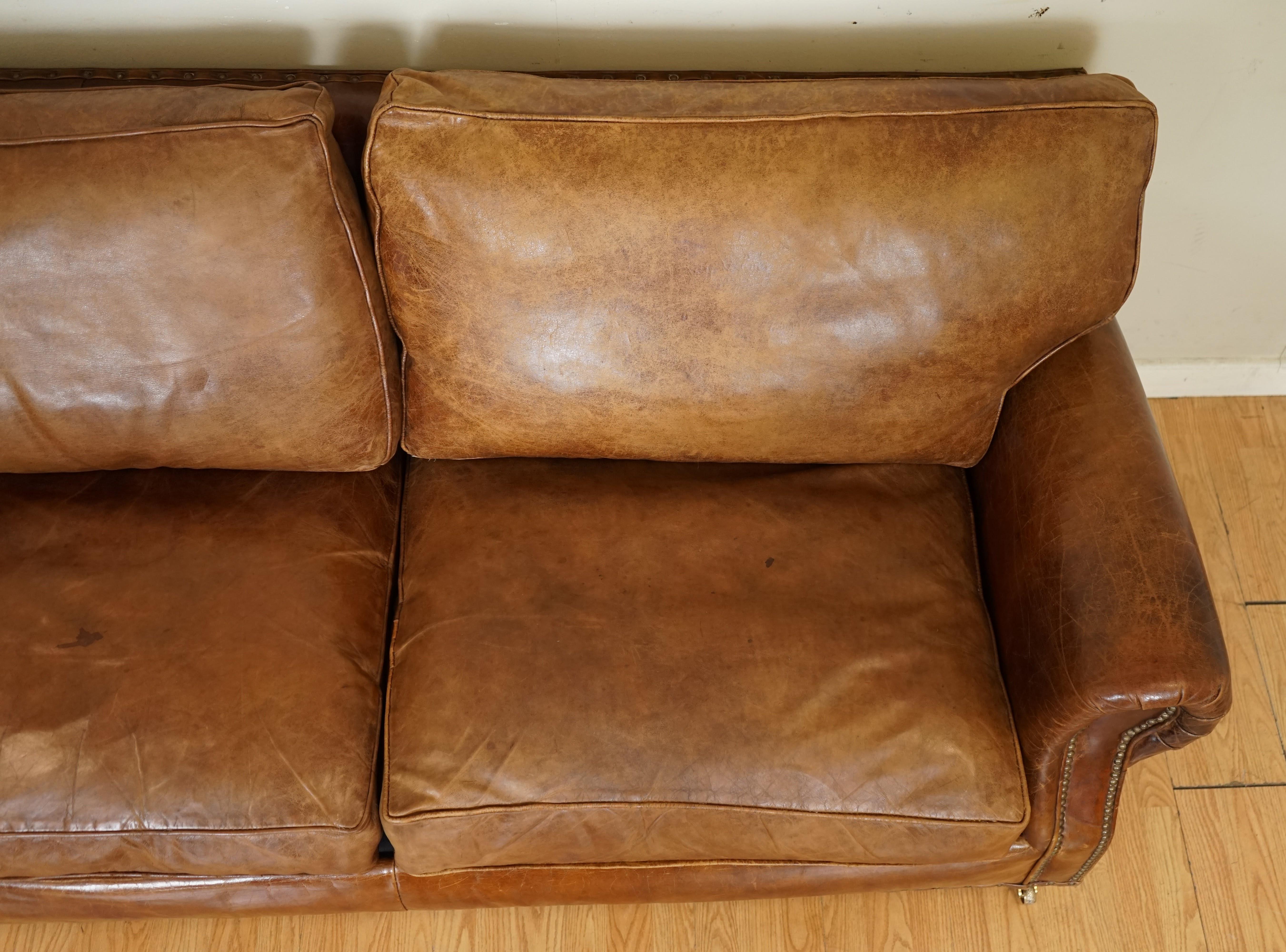 Brass Feather Filled Halo Timothy Oulton Balmoral 3 Seater Heritage Brown Leather Sofa