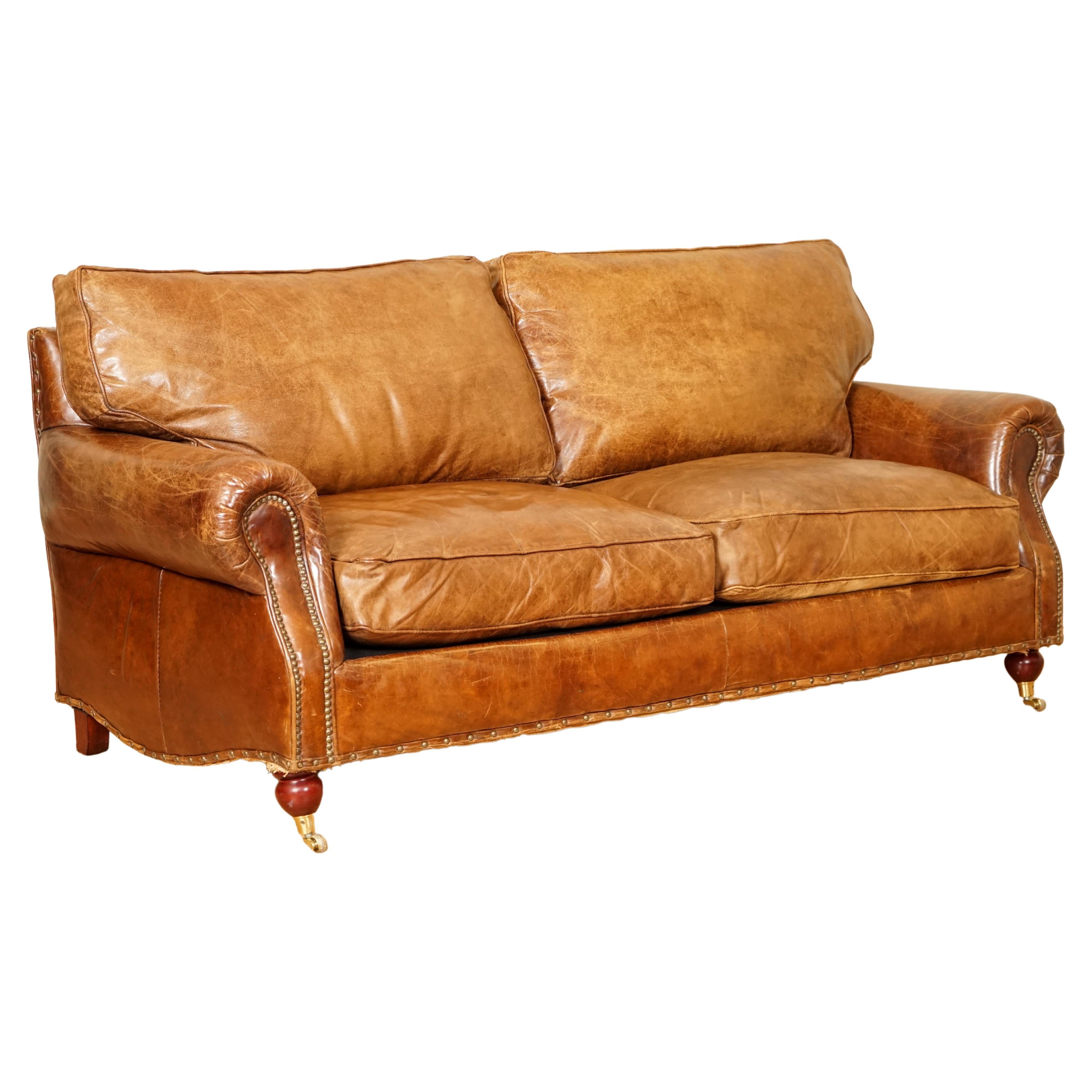Feather Filled Halo Timothy Oulton Balmoral 3 Seater Heritage Brown Leather Sofa