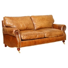 Feather Filled Halo Timothy Oulton Balmoral 3 Seater Heritage Brown Leather Sofa