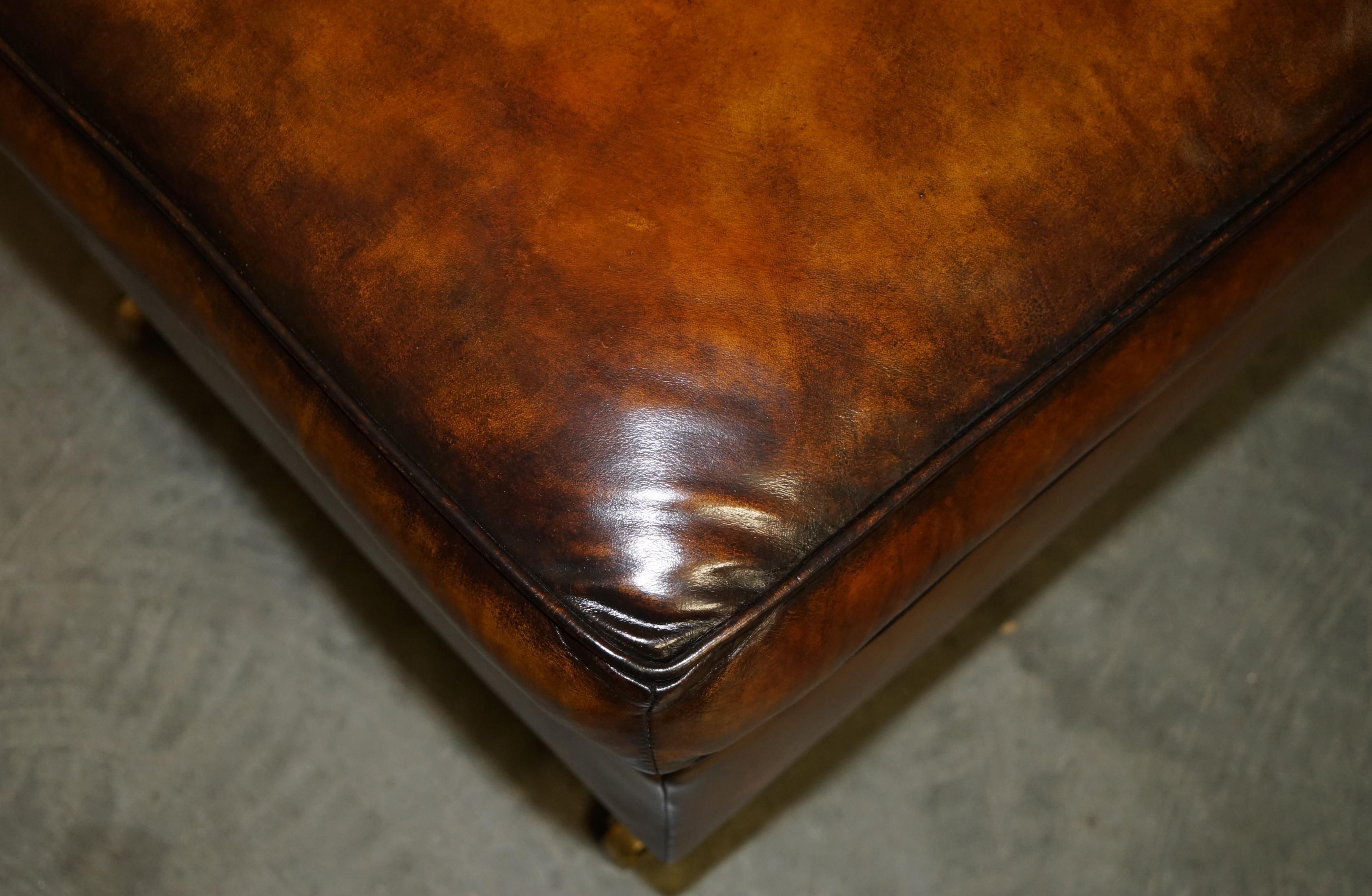 Leather FEATHER FILLED RESTORED HAND DYED BROWN LEATHER OTTOMAN FOOTSTOOL PART OF SUiTE For Sale
