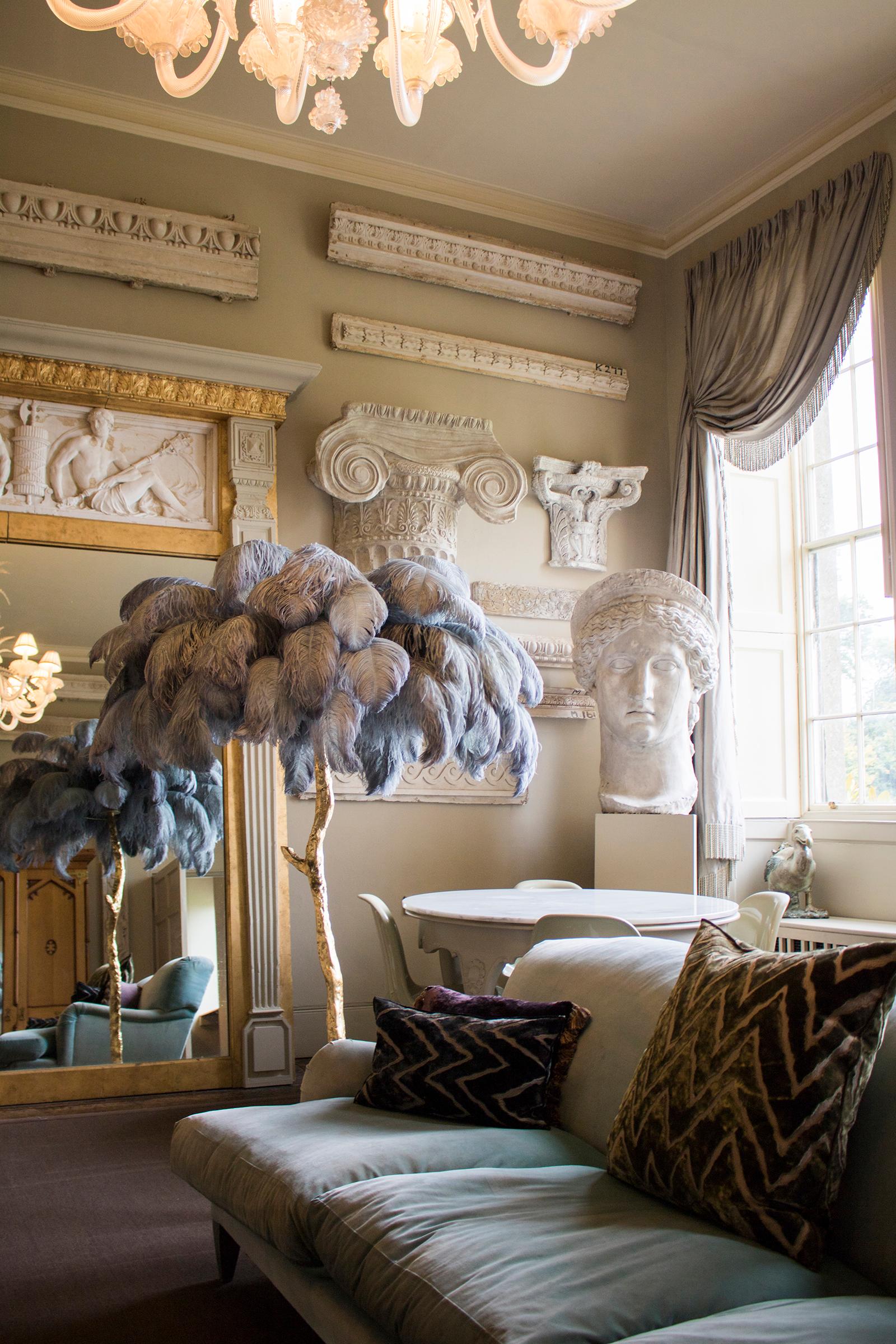 Gilt Feather Floor Lamp, Steel For Sale
