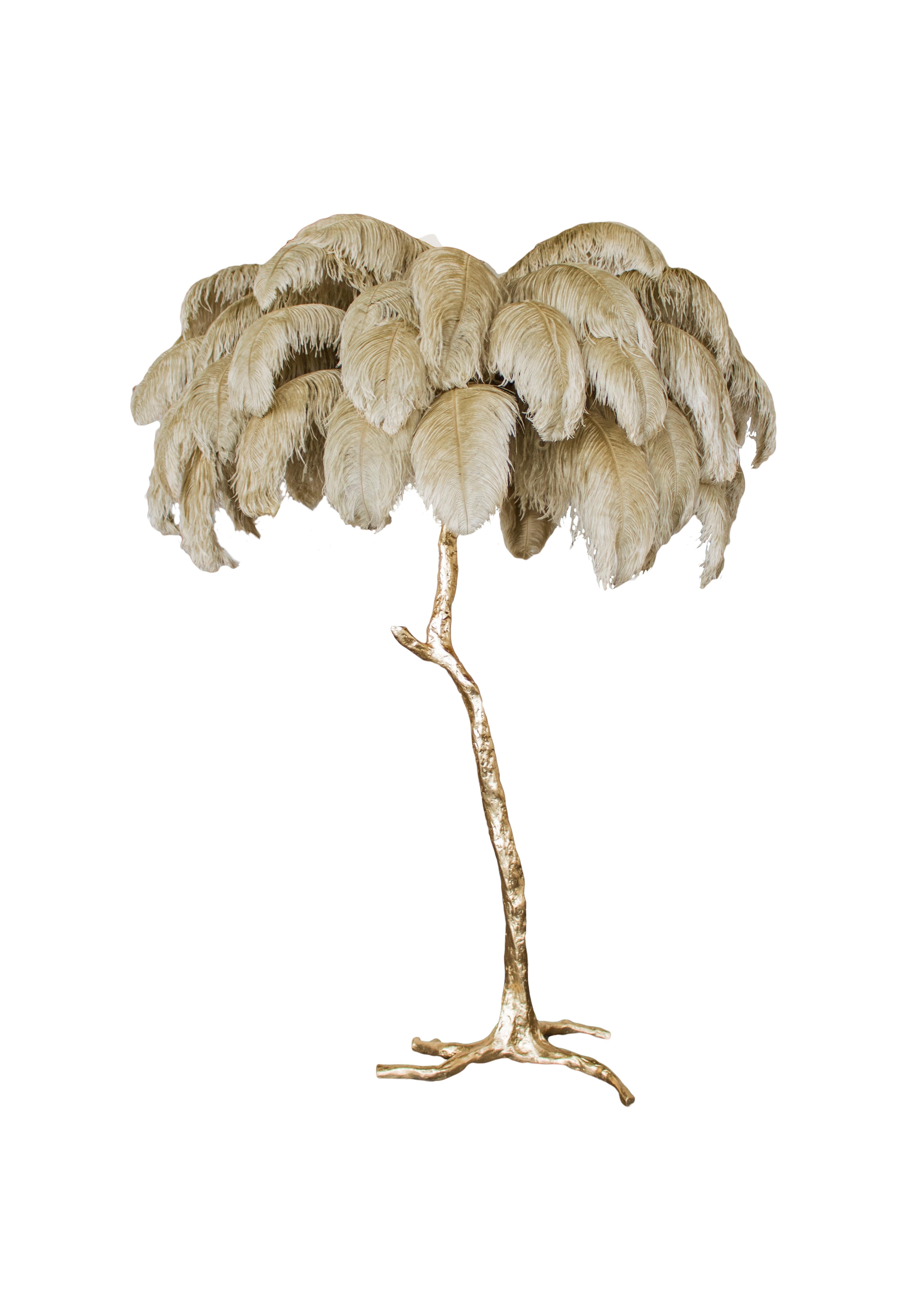 Contemporary Feather Lamp with Gold Base