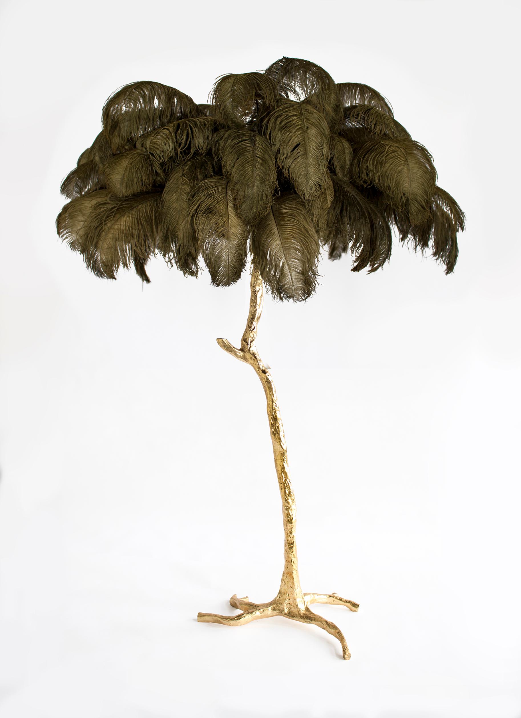 Gold Leaf Feather Lamp with Gold Base