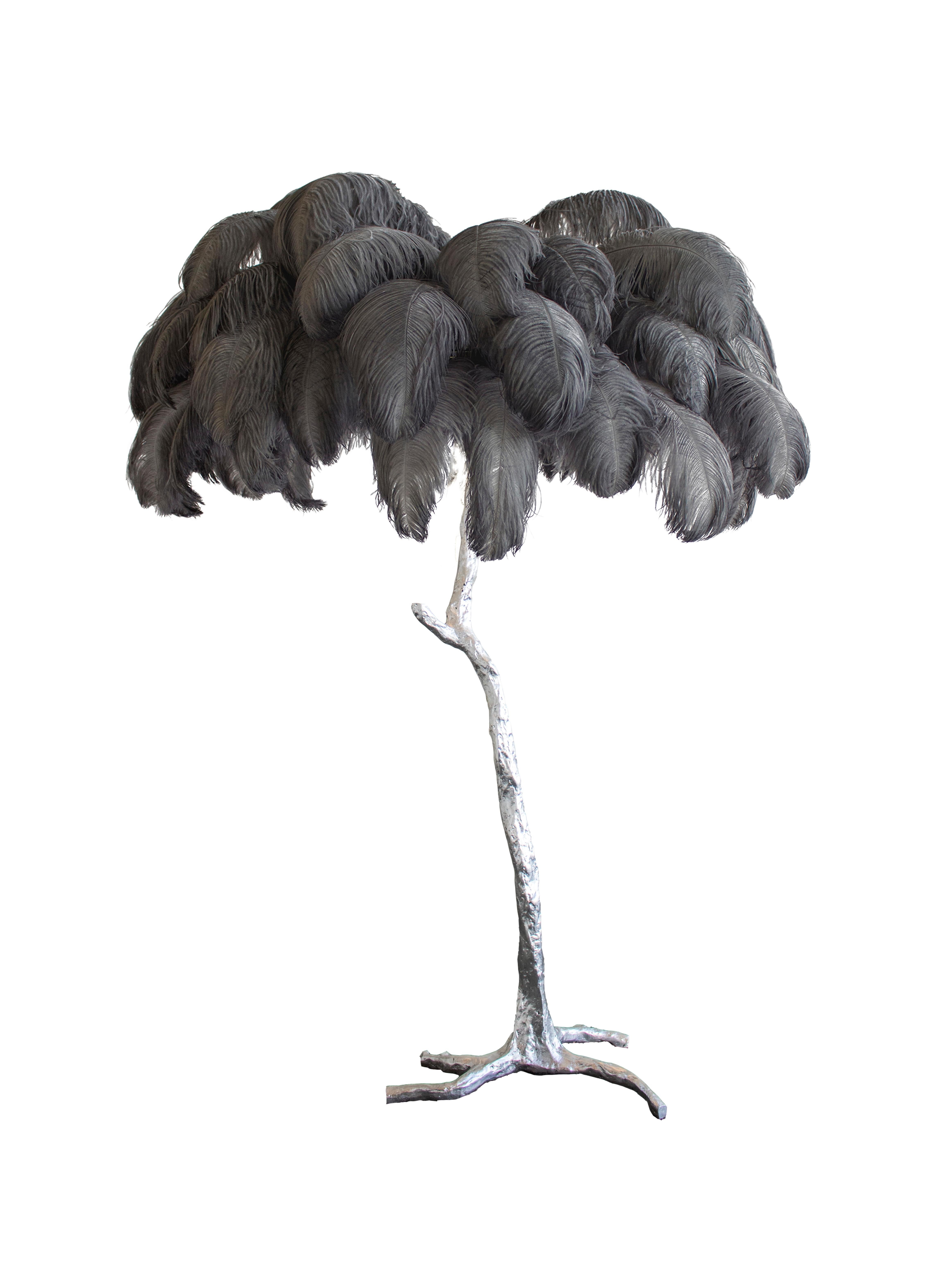 Feather Lamp with Silver Base For Sale 3