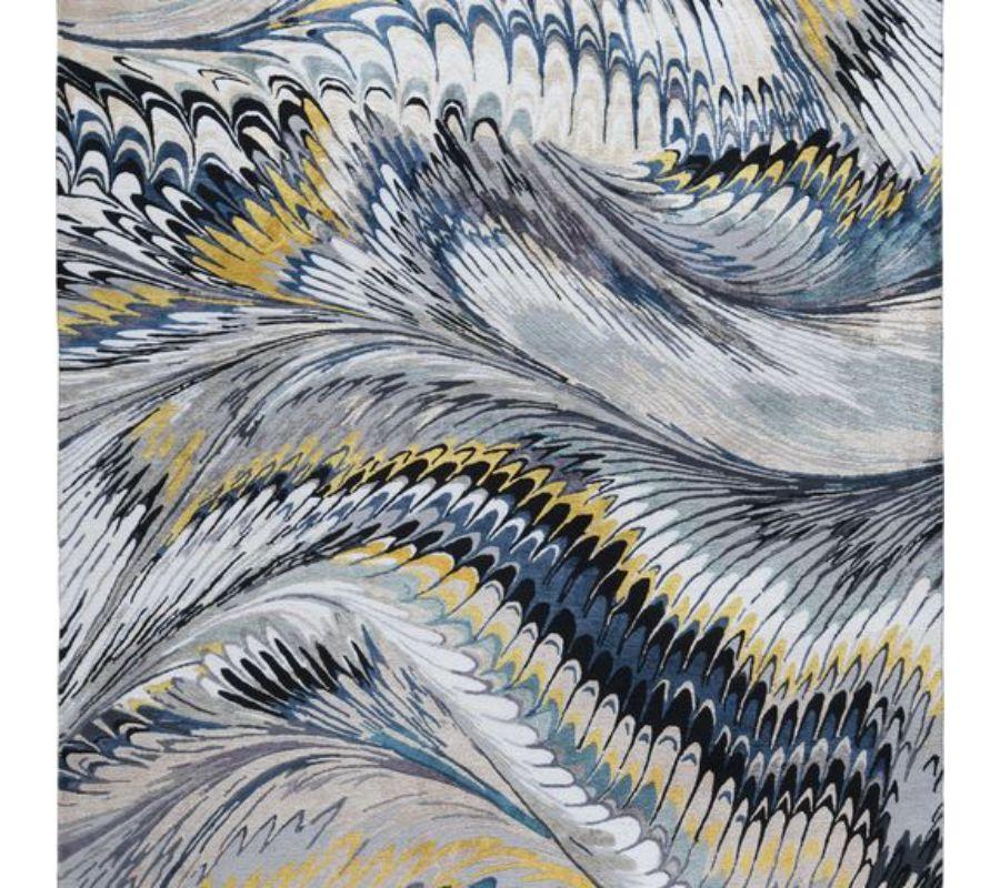 Nepalese Feather Marble Midnight 10'x7' Rug in Wool and SIlk By Mary Katrantzou For Sale