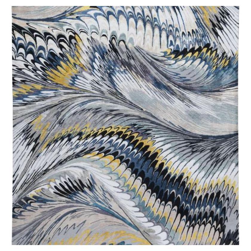 Feather Marble Midnight 10'x7' Rug in Wool and SIlk By Mary Katrantzou For Sale